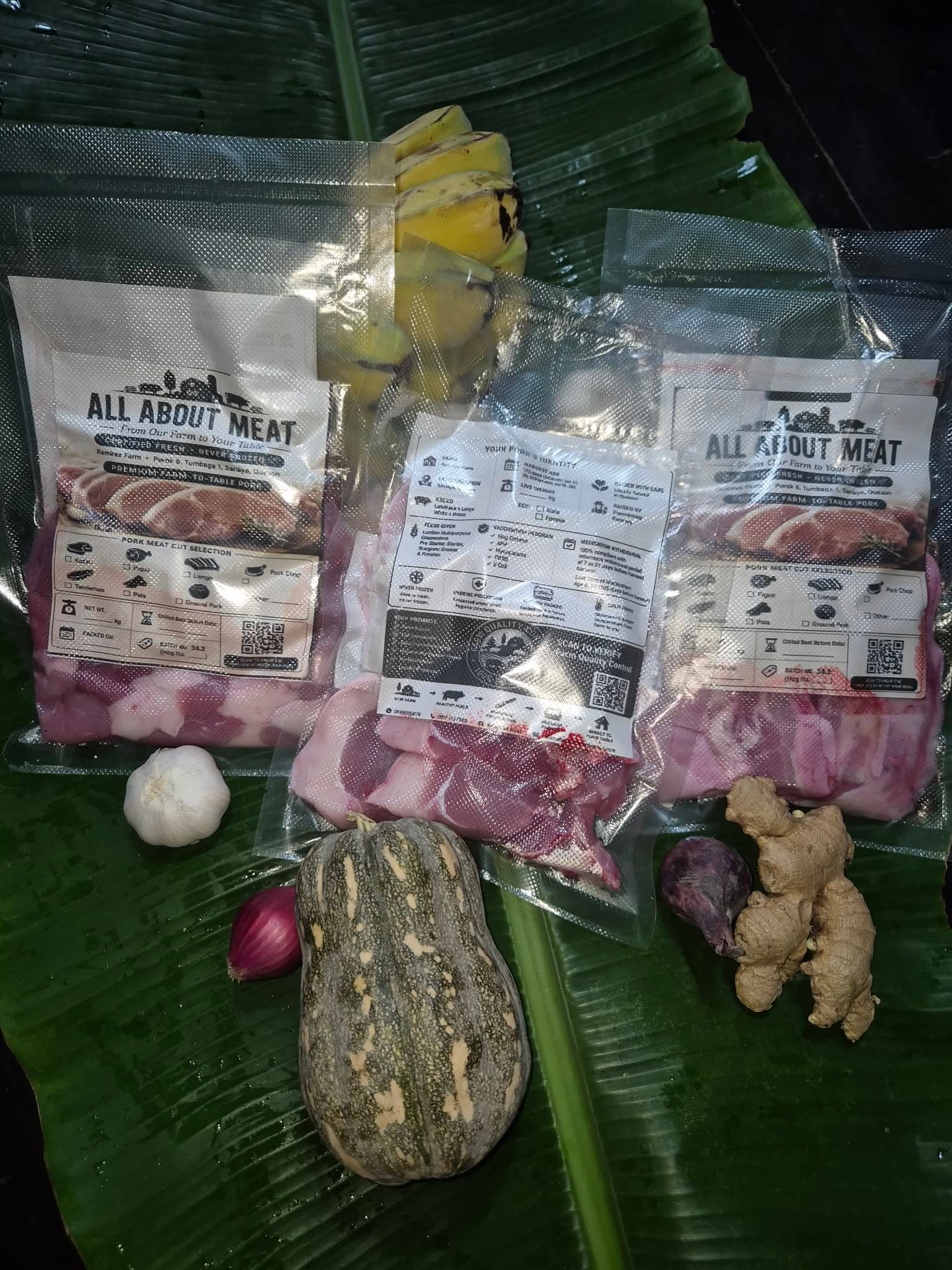 All About Meat vacuum-sealed pork with fresh produce